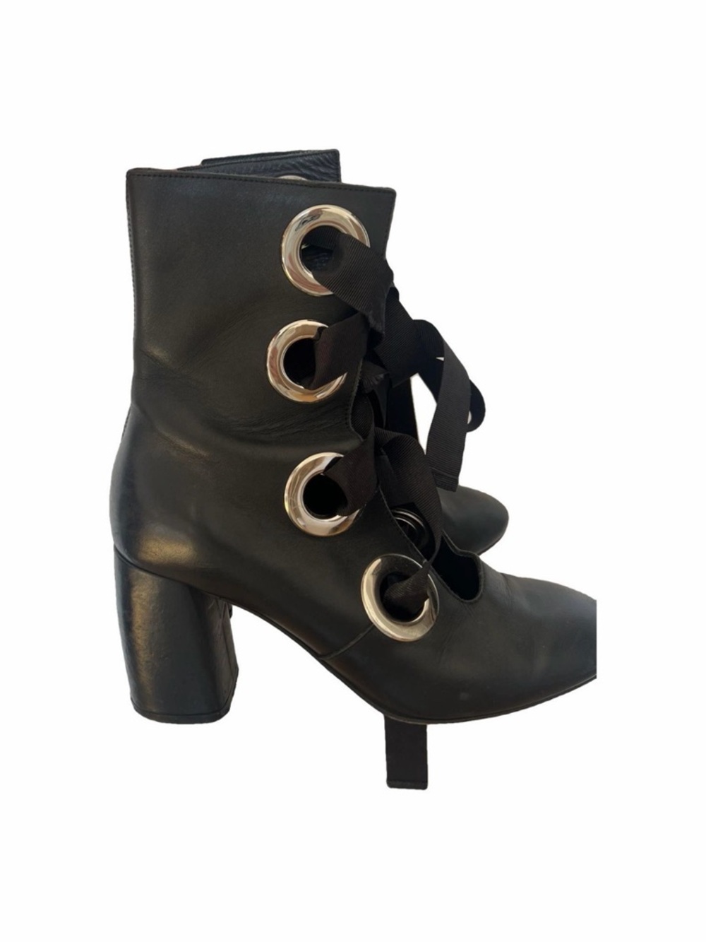 NWT Miista Black Lace-Up Grommet Ankle Boots Size 39
